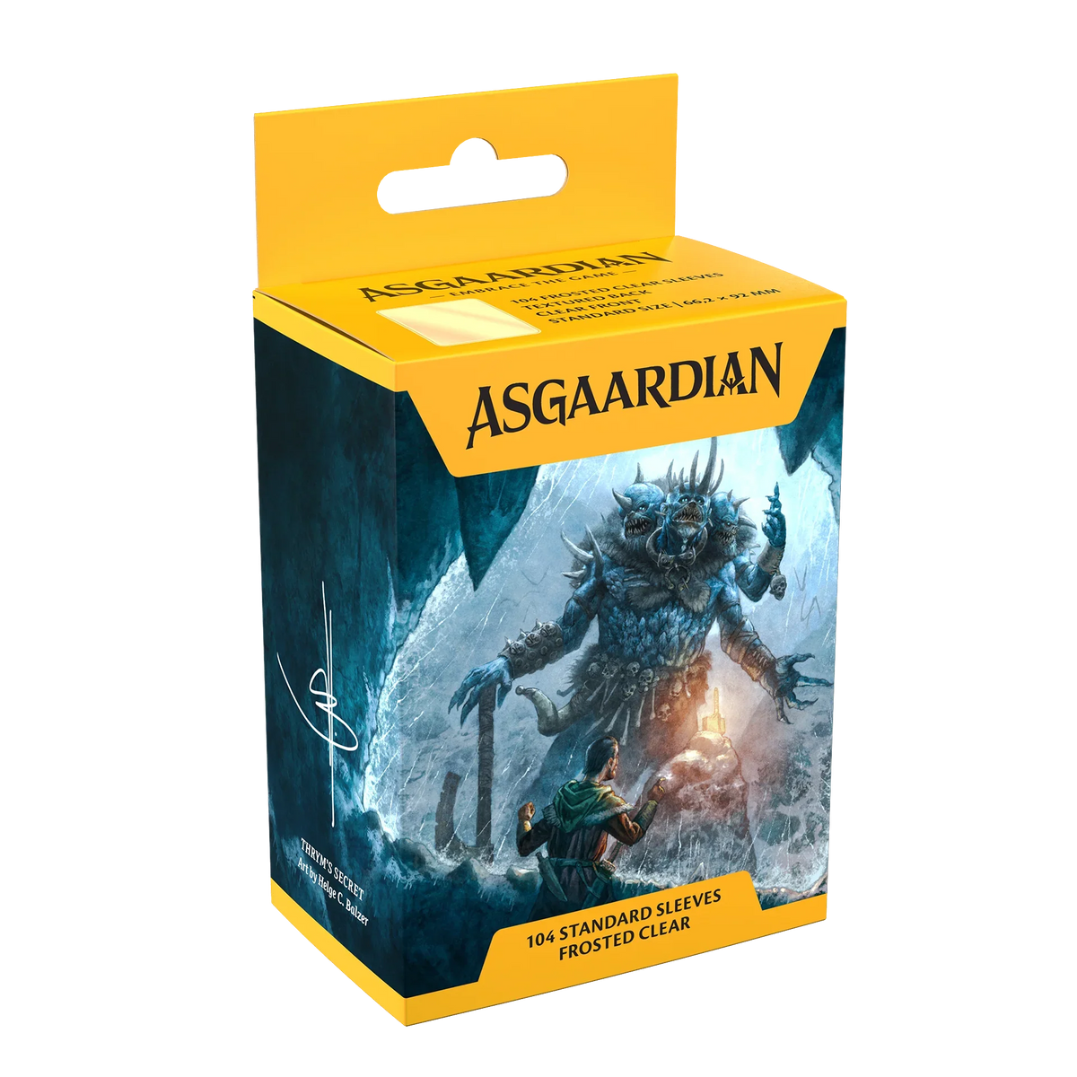 Asgaardian 1100 Frosted Clear standard card sleeves, retail box of 104, front view