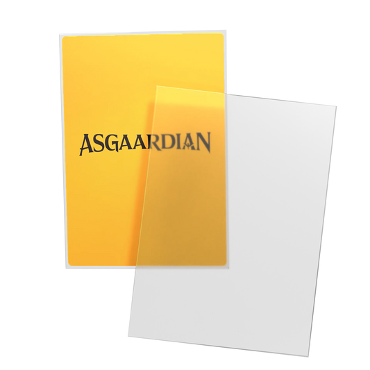 Asgaardian 1100 Frosted Clear sleeve: clear front over a card, and the frosted translucent back
