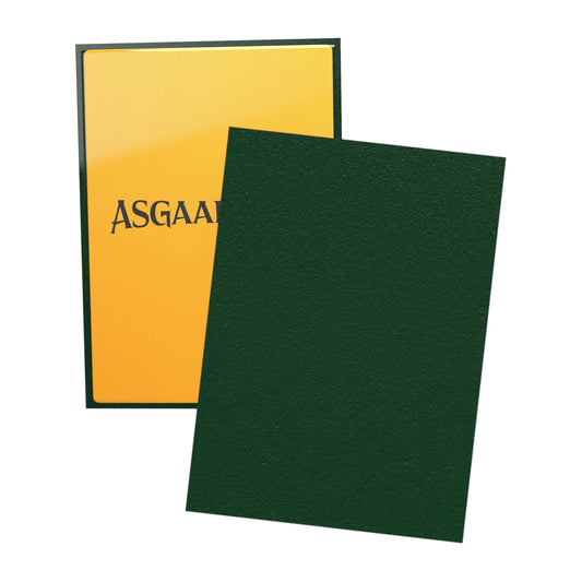 Asgaardian 1104 Evergreen sleeve: clear front over a card, and the textured green back